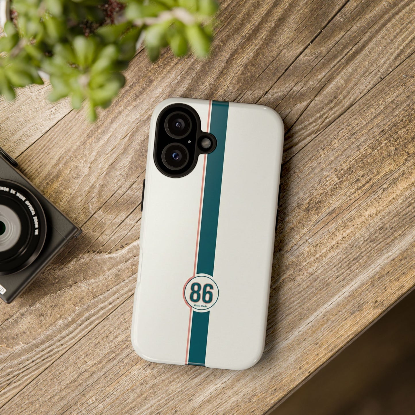 Racing Stripe Tough Phone Case — Retro White With '86 Circle Badge