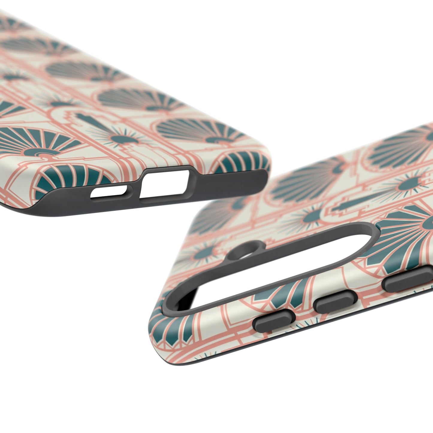 Art Deco Fan Pattern Tough Phone Case — Teal & Blush Retro Protection