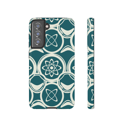 Atomic Geo Tough Phone Case — Teal Retro Science Pattern