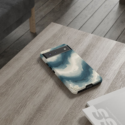 Ocean Wave Marble Phone Case — Teal & Ivory Abstract Tough Case