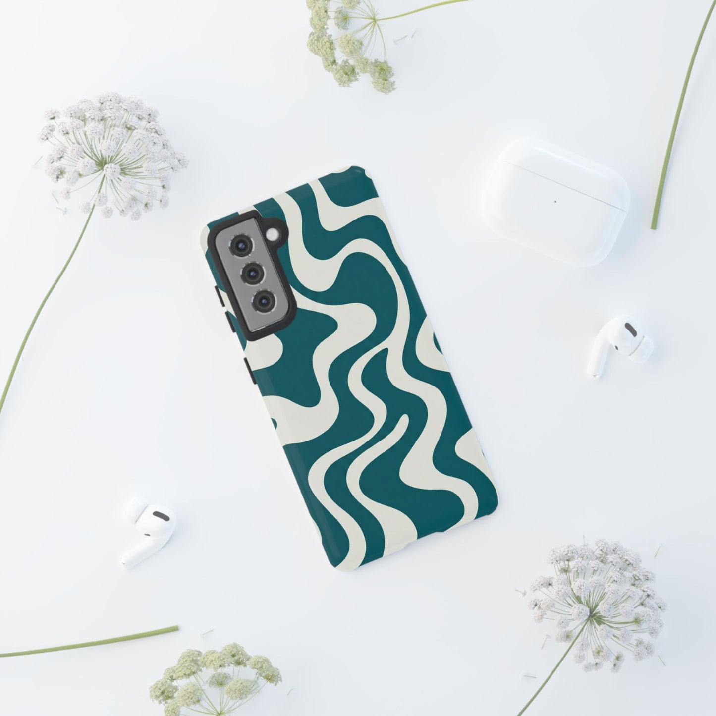 Abstract Teal Swirl Phone Case — Retro Wavy Tough Case