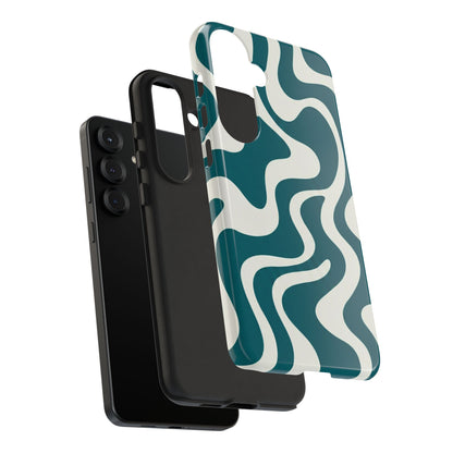 Abstract Teal Swirl Phone Case — Retro Wavy Tough Case
