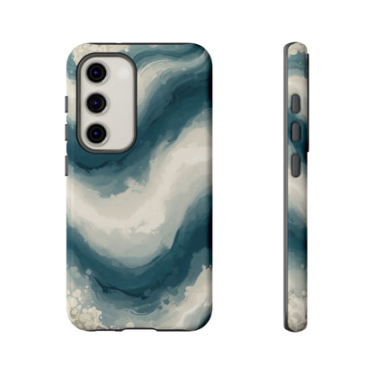 Ocean Wave Marble Phone Case — Teal & Ivory Abstract Tough Case