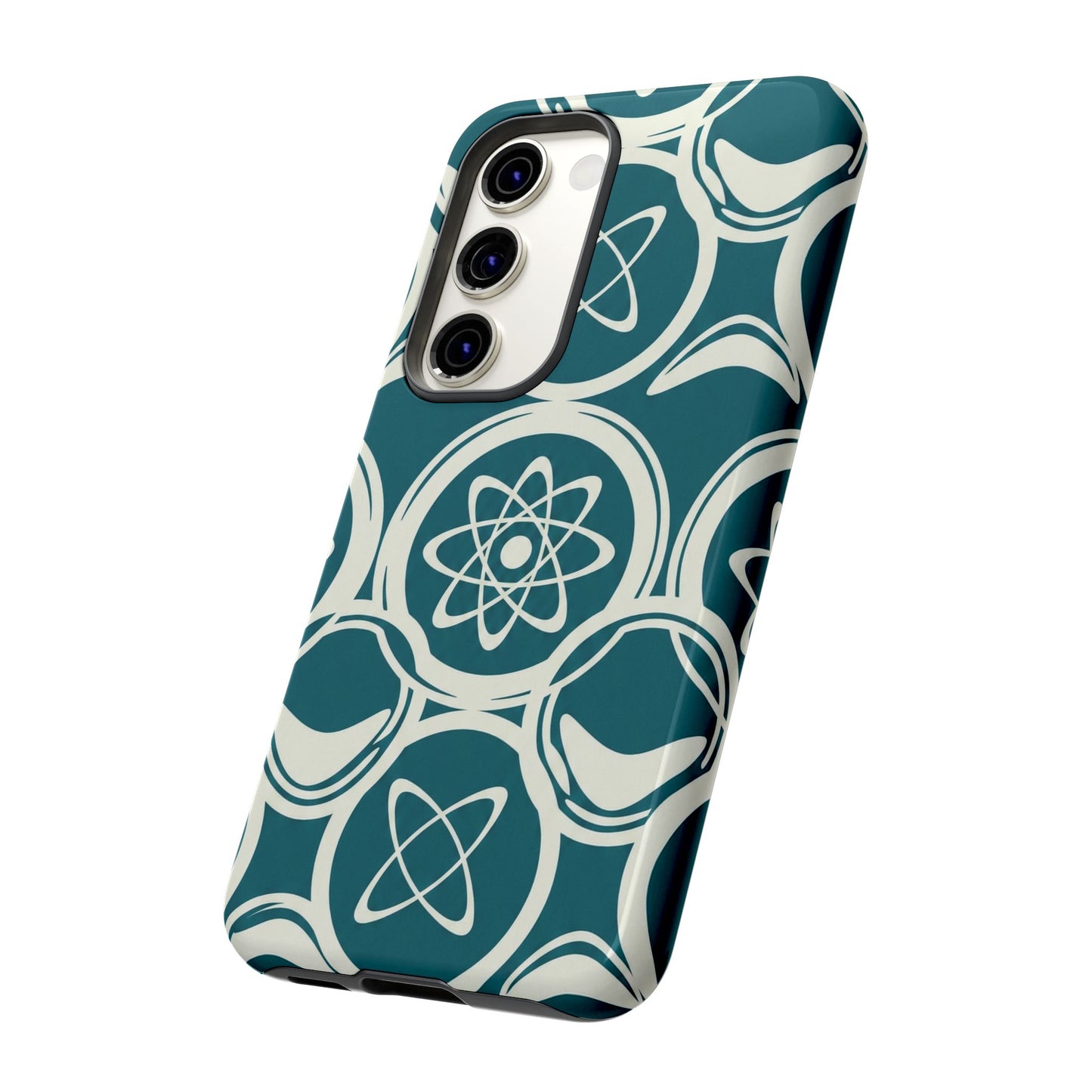 Atomic Geo Tough Phone Case — Teal Retro Science Pattern