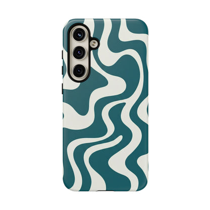 Abstract Teal Swirl Phone Case — Retro Wavy Tough Case