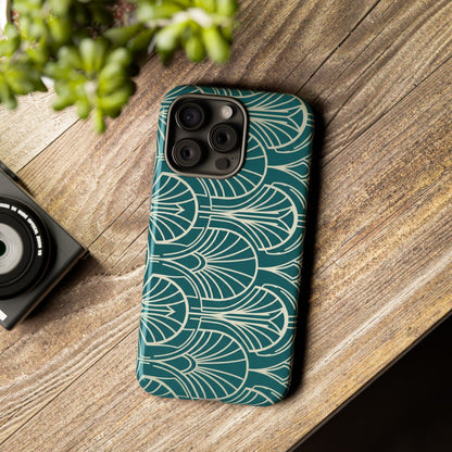 Art Deco Teal Pattern Tough Phone Case — Vintage Geometric Protective Case