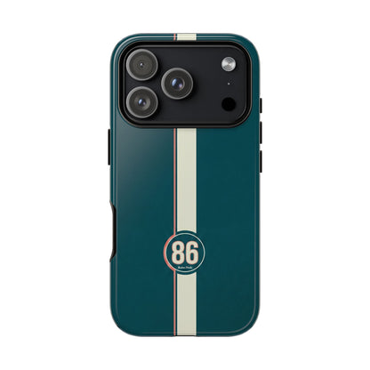 Racing Stripe Phone Case - Retro Teal with Number 86