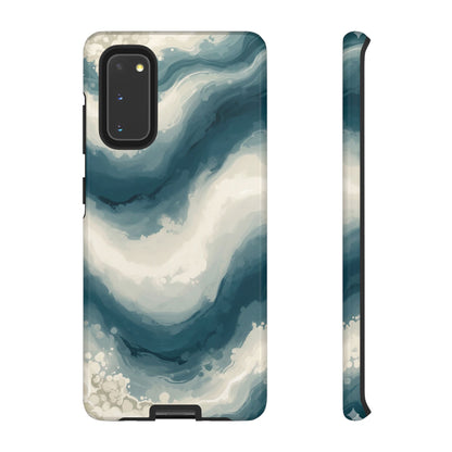 Ocean Wave Marble Phone Case — Teal & Ivory Abstract Tough Case