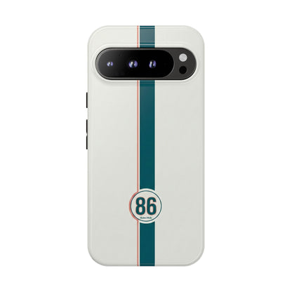 Racing Stripe Tough Phone Case — Retro White With '86 Circle Badge