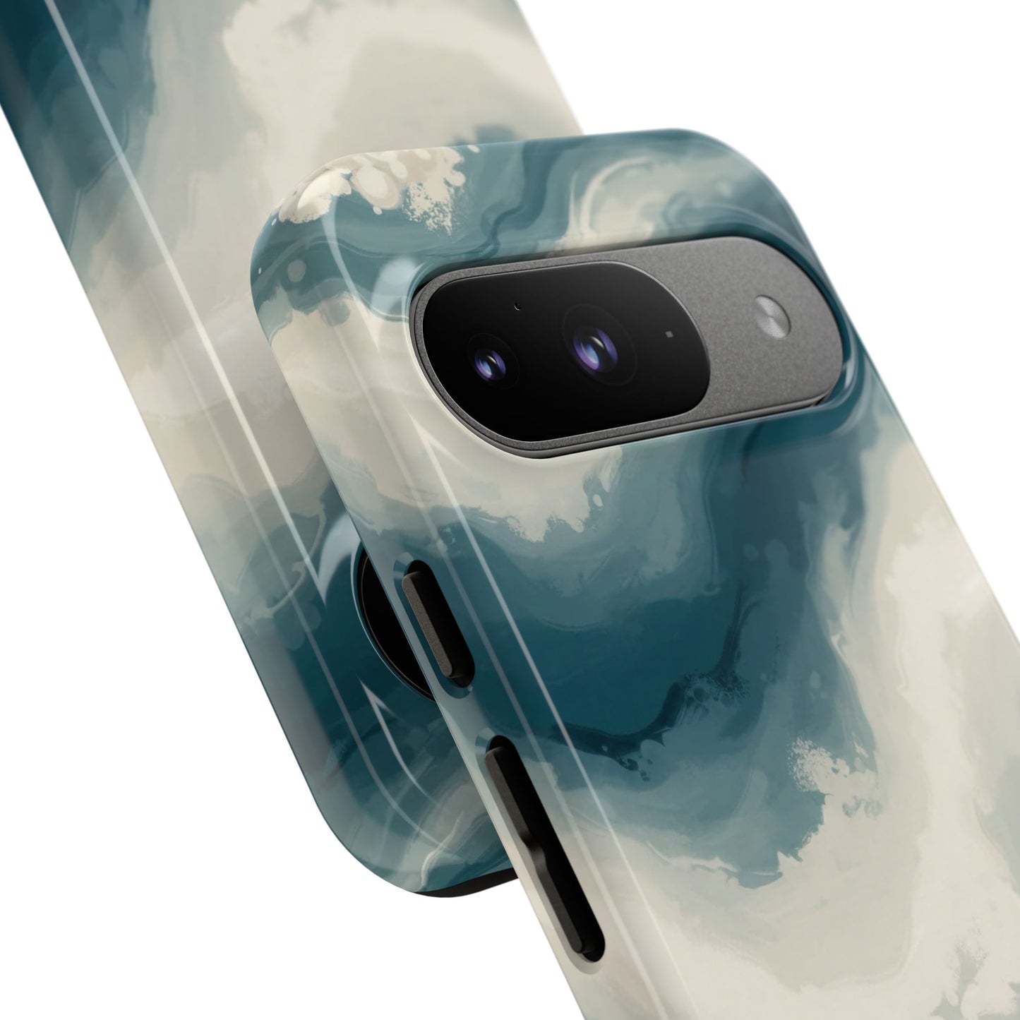 Ocean Wave Marble Phone Case — Teal & Ivory Abstract Tough Case