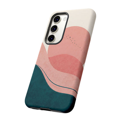 Abstract Sunset Waves Tough Phone Case — Pink & Teal Protective Cover