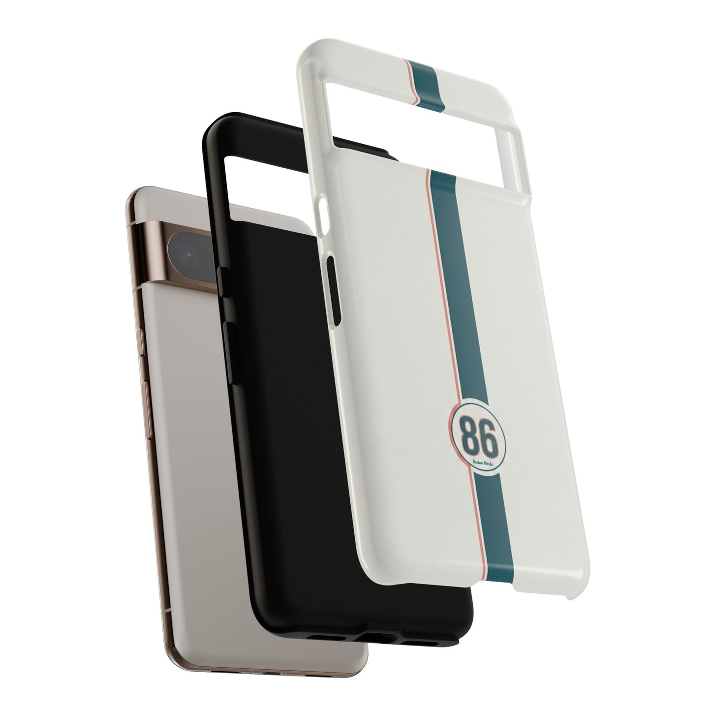 Racing Stripe Tough Phone Case — Retro White With '86 Circle Badge