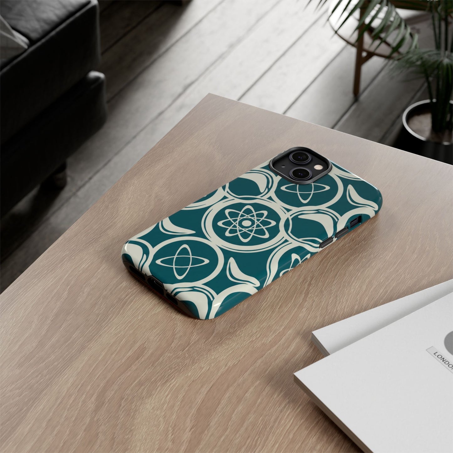 Teal Retro Atomic Pattern Tough Phone Case - Mid-Century Science Design