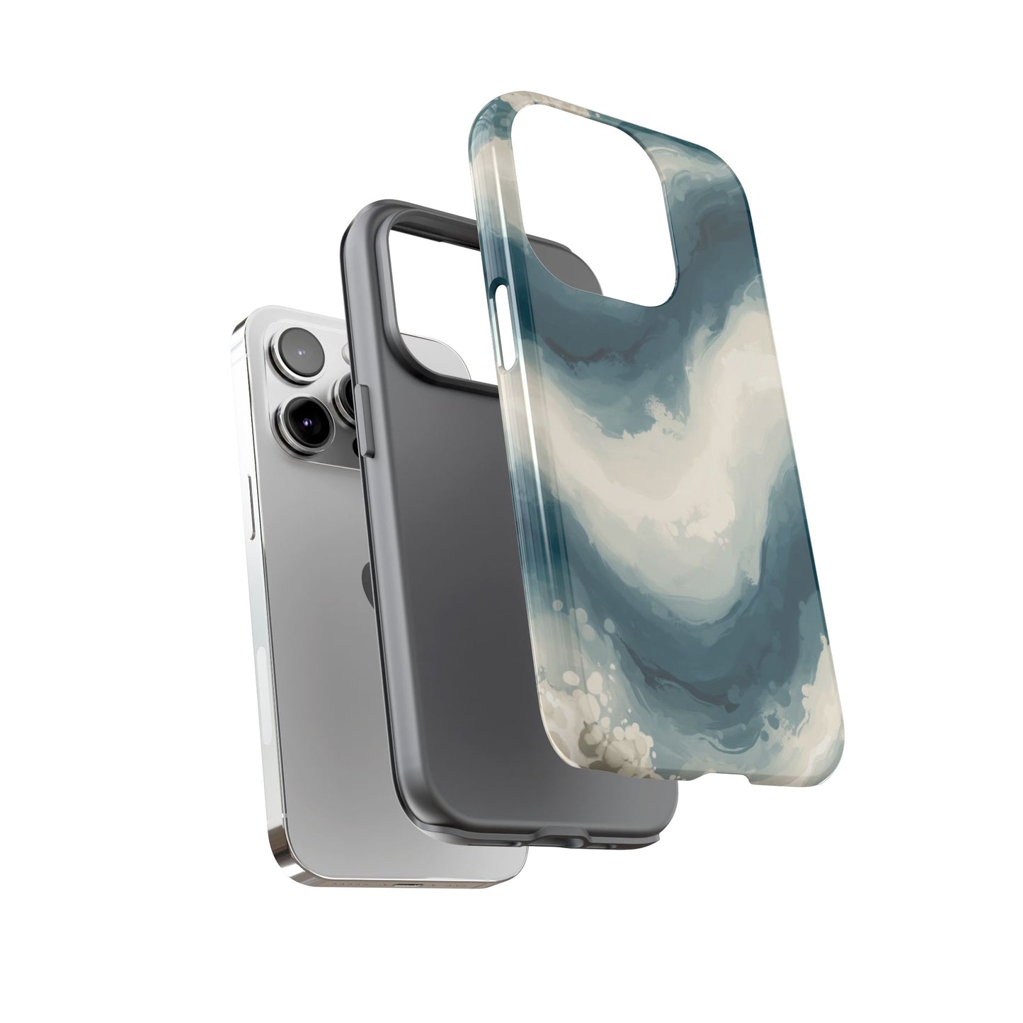 Ocean Wave Marble Phone Case — Teal & Ivory Abstract Tough Case