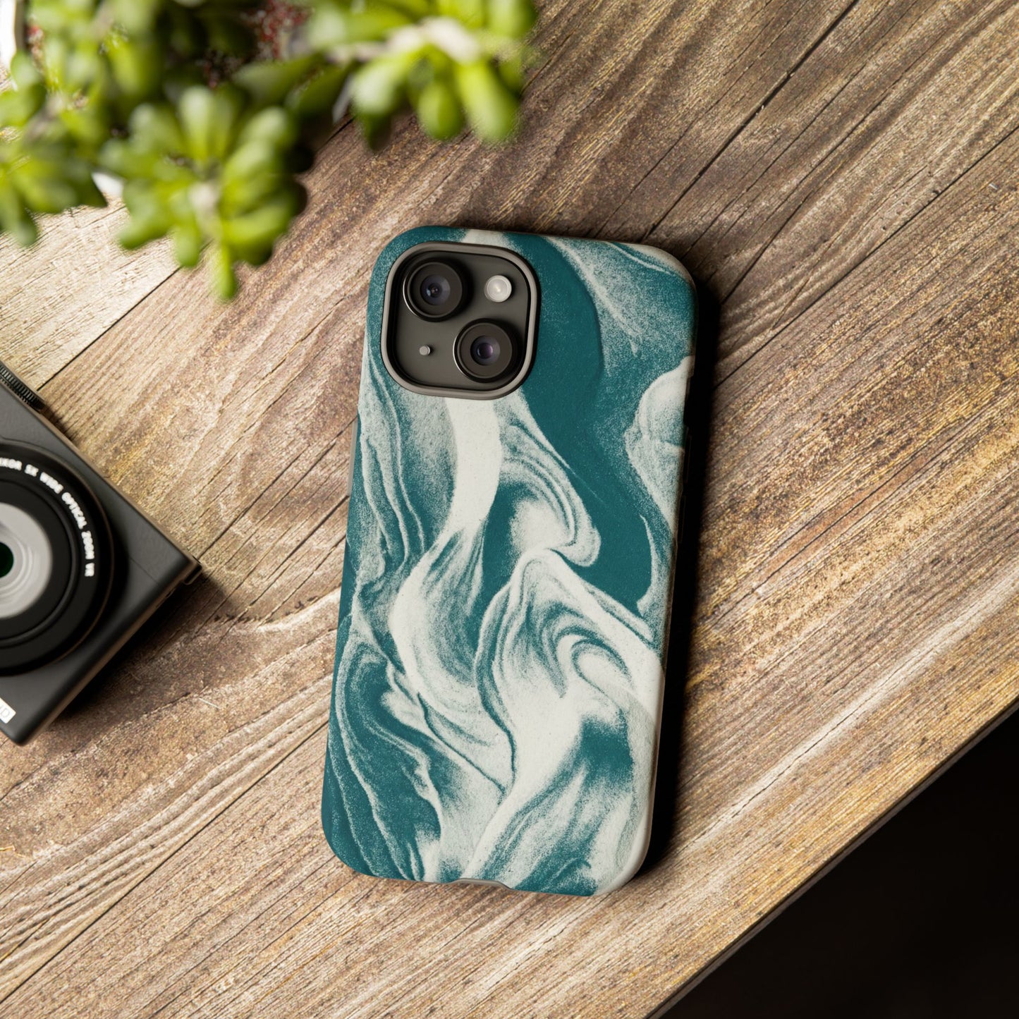Marble Teal Tough Phone Case — Swirl Pattern Protective Cover