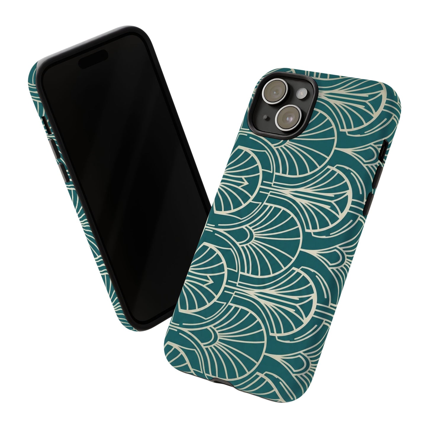 Art Deco Teal Pattern Tough Phone Case — Vintage Geometric Protective Case
