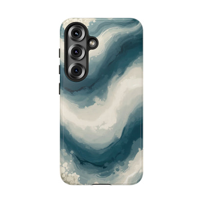 Ocean Wave Marble Phone Case — Teal & Ivory Abstract Tough Case