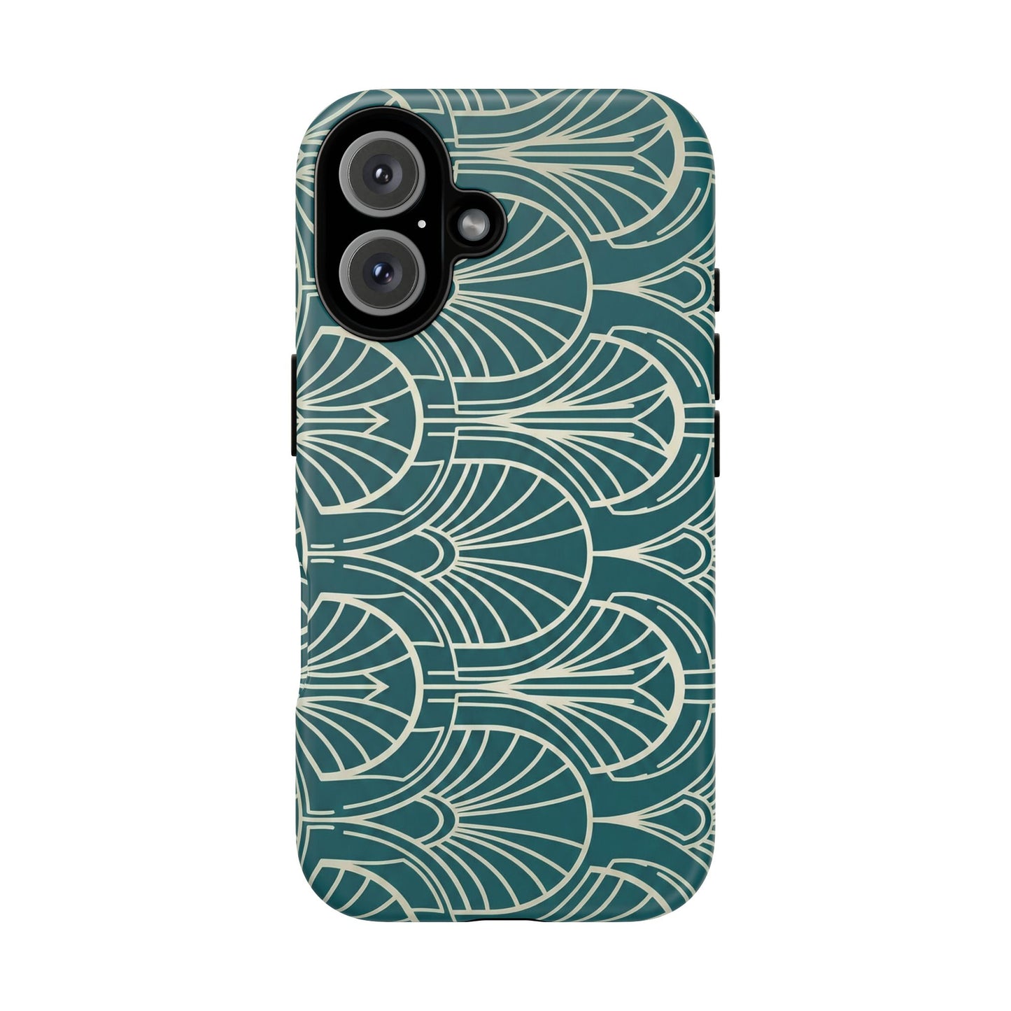 Art Deco Teal Pattern Tough Phone Case — Vintage Geometric Protective Case