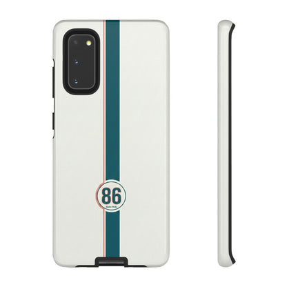 Racing Stripe Tough Phone Case — Retro White With '86 Circle Badge
