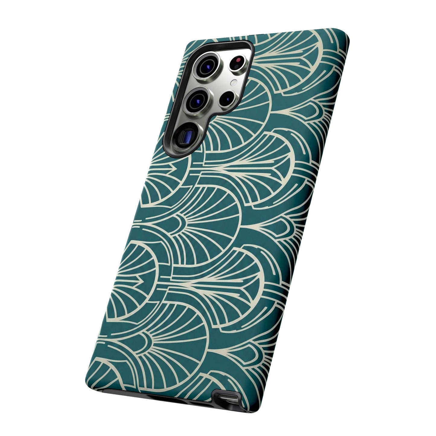 Teal Art Deco Pattern Tough Phone Case — Retro Geometric Protection