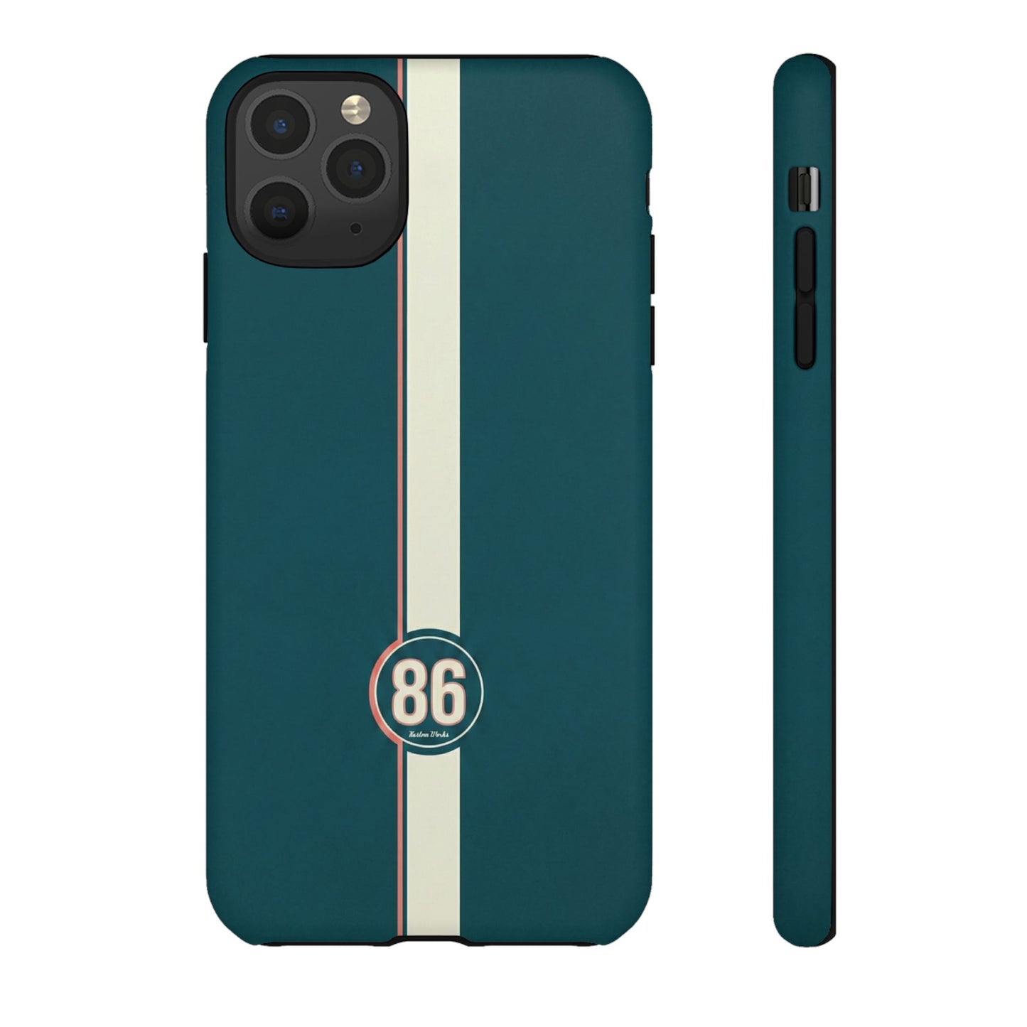 Racing Stripe Phone Case - Retro Teal with Number 86