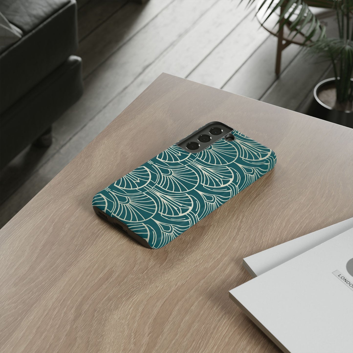 Teal Art Deco Pattern Tough Phone Case — Retro Geometric Protection