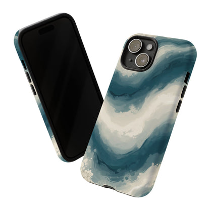Ocean Wave Marble Phone Case — Teal & Ivory Abstract Tough Case