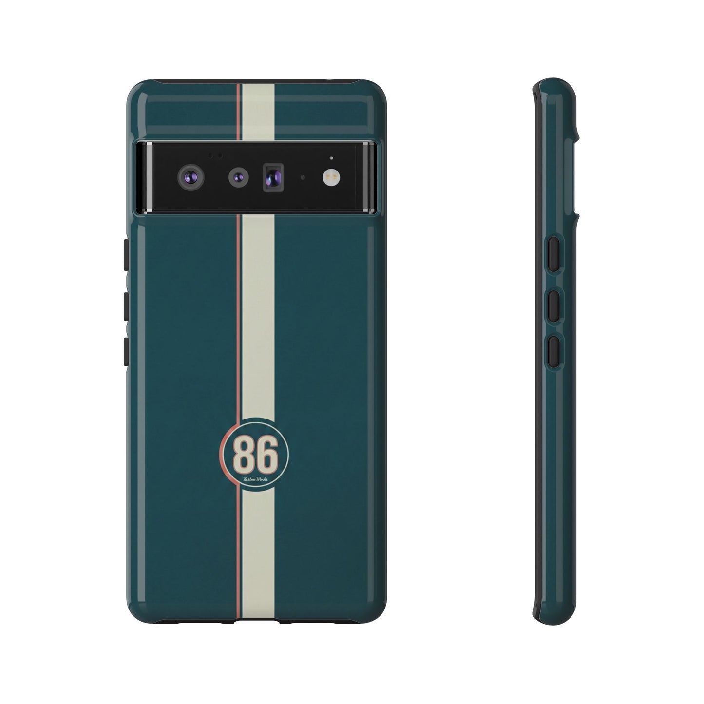Racing Stripe Phone Case - Retro Teal with Number 86