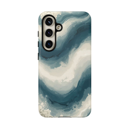 Ocean Wave Marble Phone Case — Teal & Ivory Abstract Tough Case