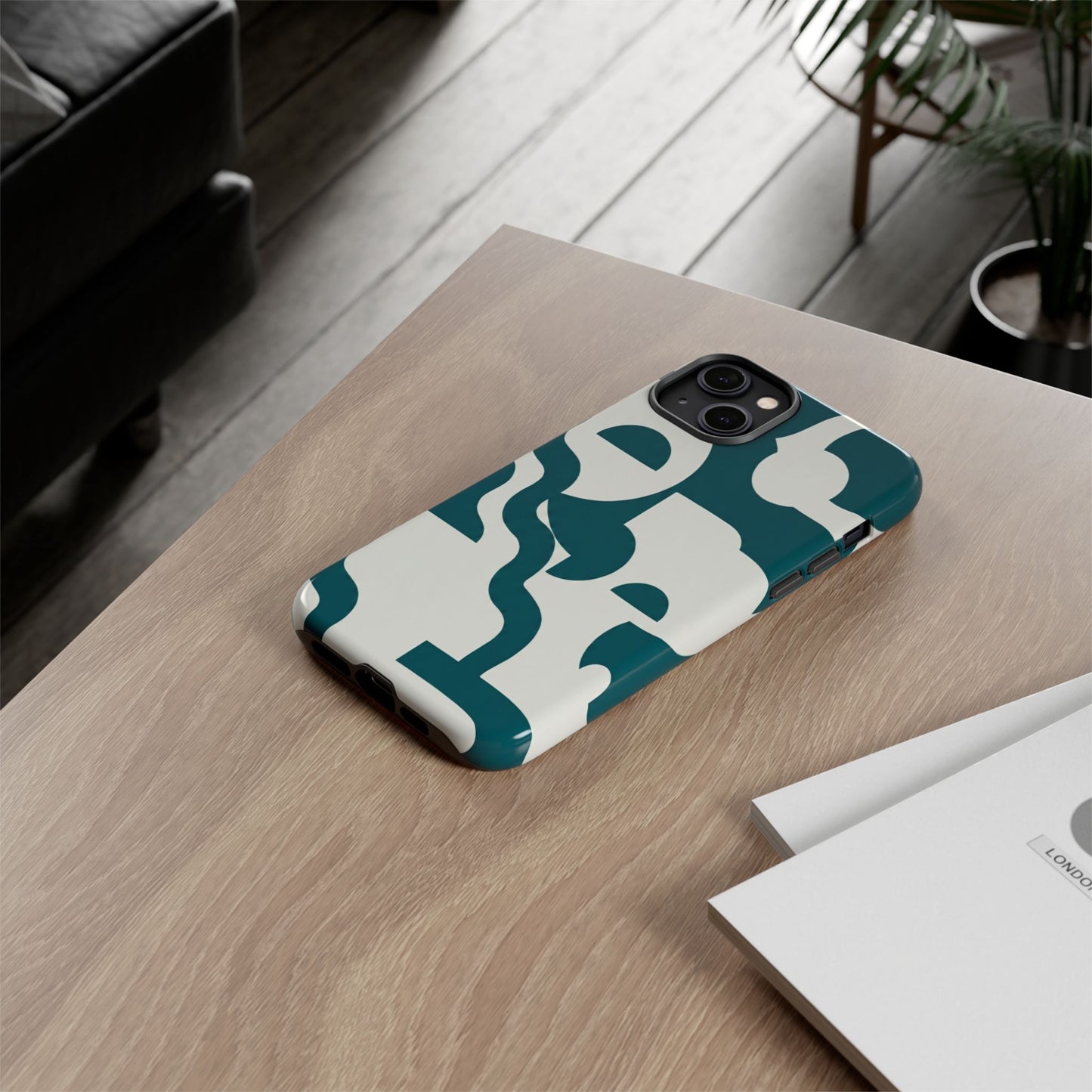 Abstract Teal Shapes Phone Case — Modern Geometric Tough Case