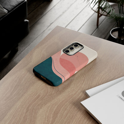 Abstract Sunset Waves Tough Phone Case — Pink & Teal Protective Cover
