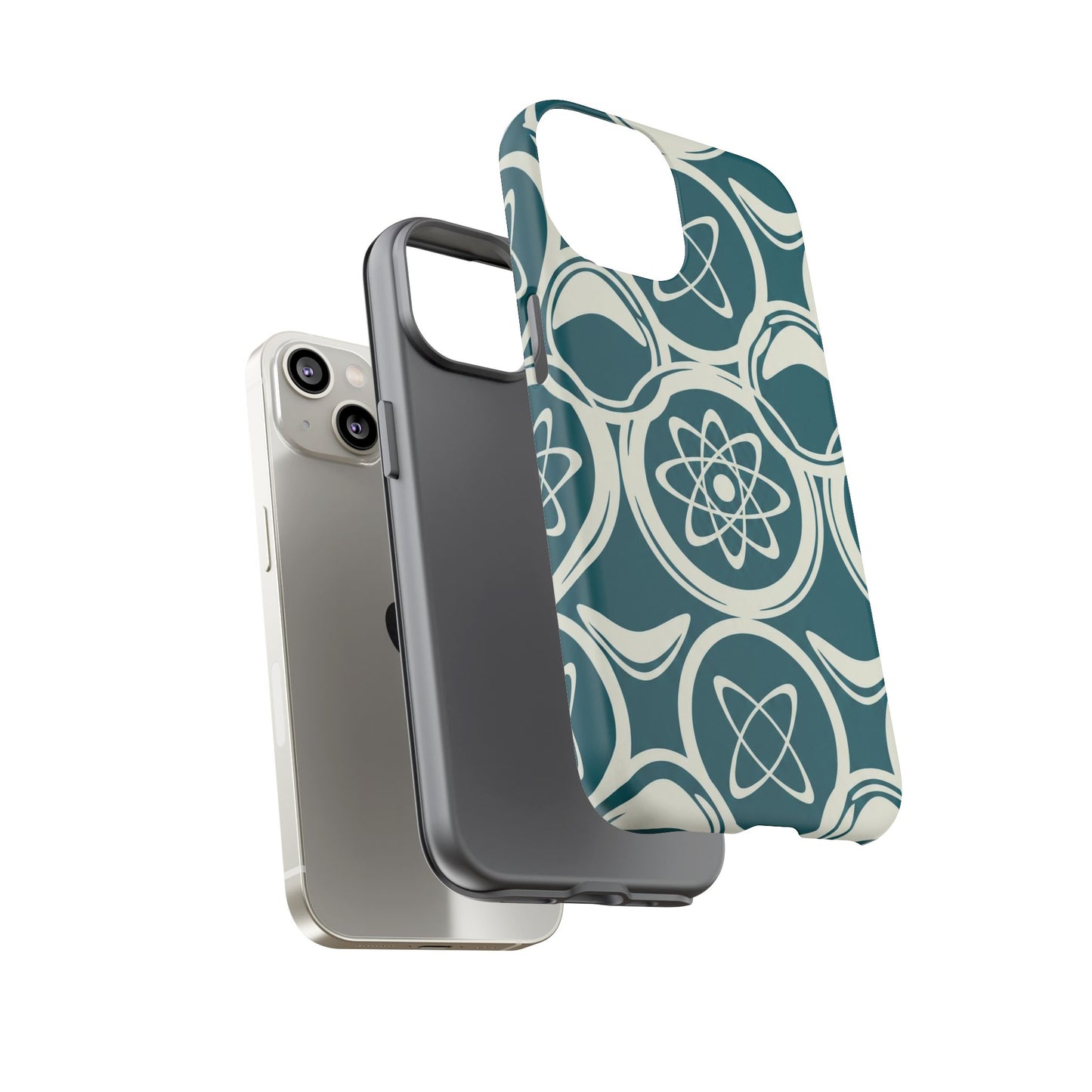 Teal Retro Atomic Pattern Tough Phone Case - Mid-Century Science Design