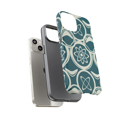 Teal Retro Atomic Pattern Tough Phone Case - Mid-Century Science Design