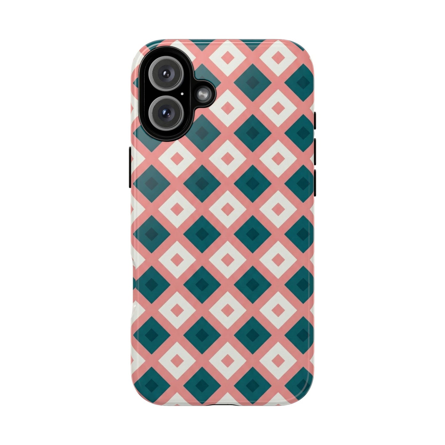 Geometric Diamond Pattern Tough Phone Case — Pink & Teal Protective Cover