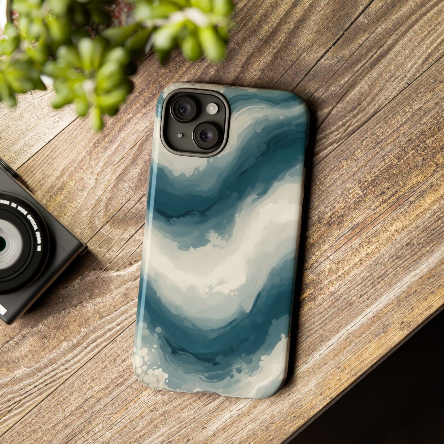 Ocean Wave Marble Phone Case — Teal & Ivory Abstract Tough Case