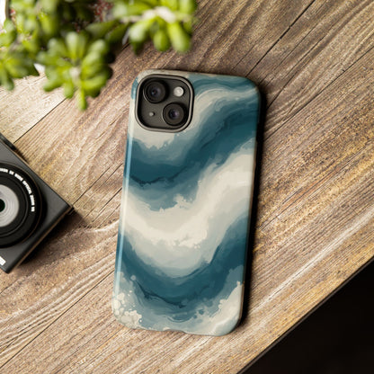 Ocean Wave Marble Phone Case — Teal & Ivory Abstract Tough Case