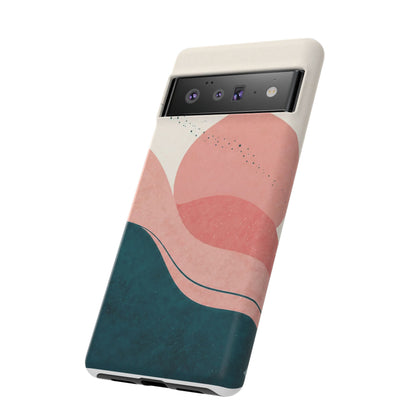 Abstract Sunset Phone Case — Pink & Teal Wave Tough Case