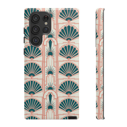 Art Deco Fan Pattern Tough Phone Case — Teal & Blush Retro Protection