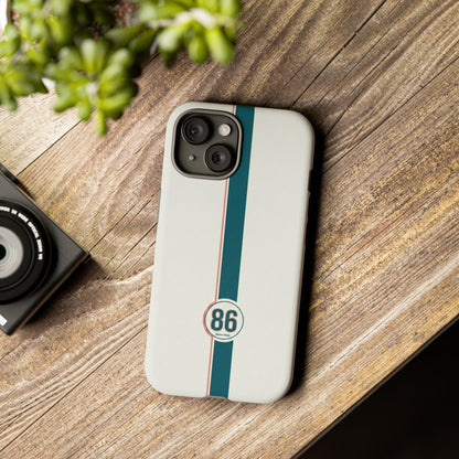 Racing Stripe Tough Phone Case — Retro White With '86 Circle Badge
