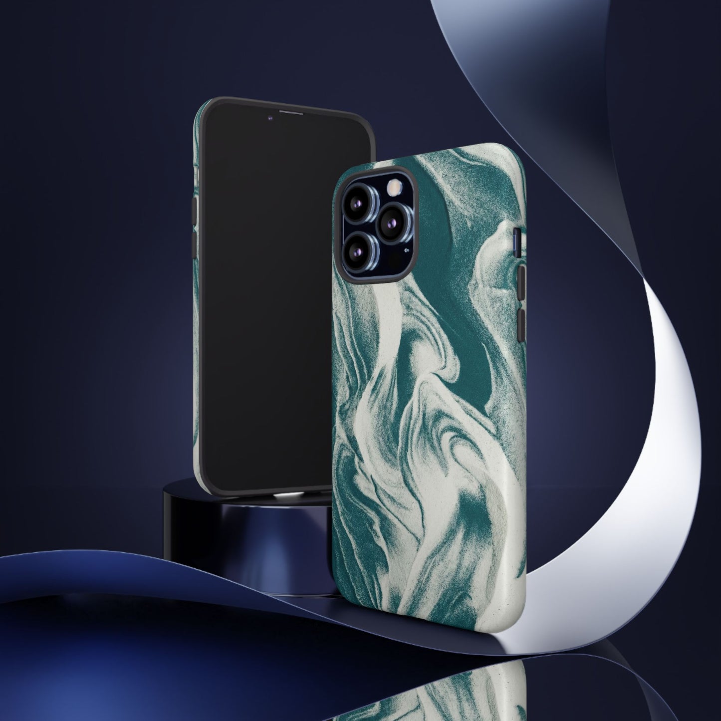 Marble Teal Tough Phone Case — Swirl Pattern Protective Cover