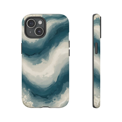 Ocean Wave Marble Phone Case — Teal & Ivory Abstract Tough Case
