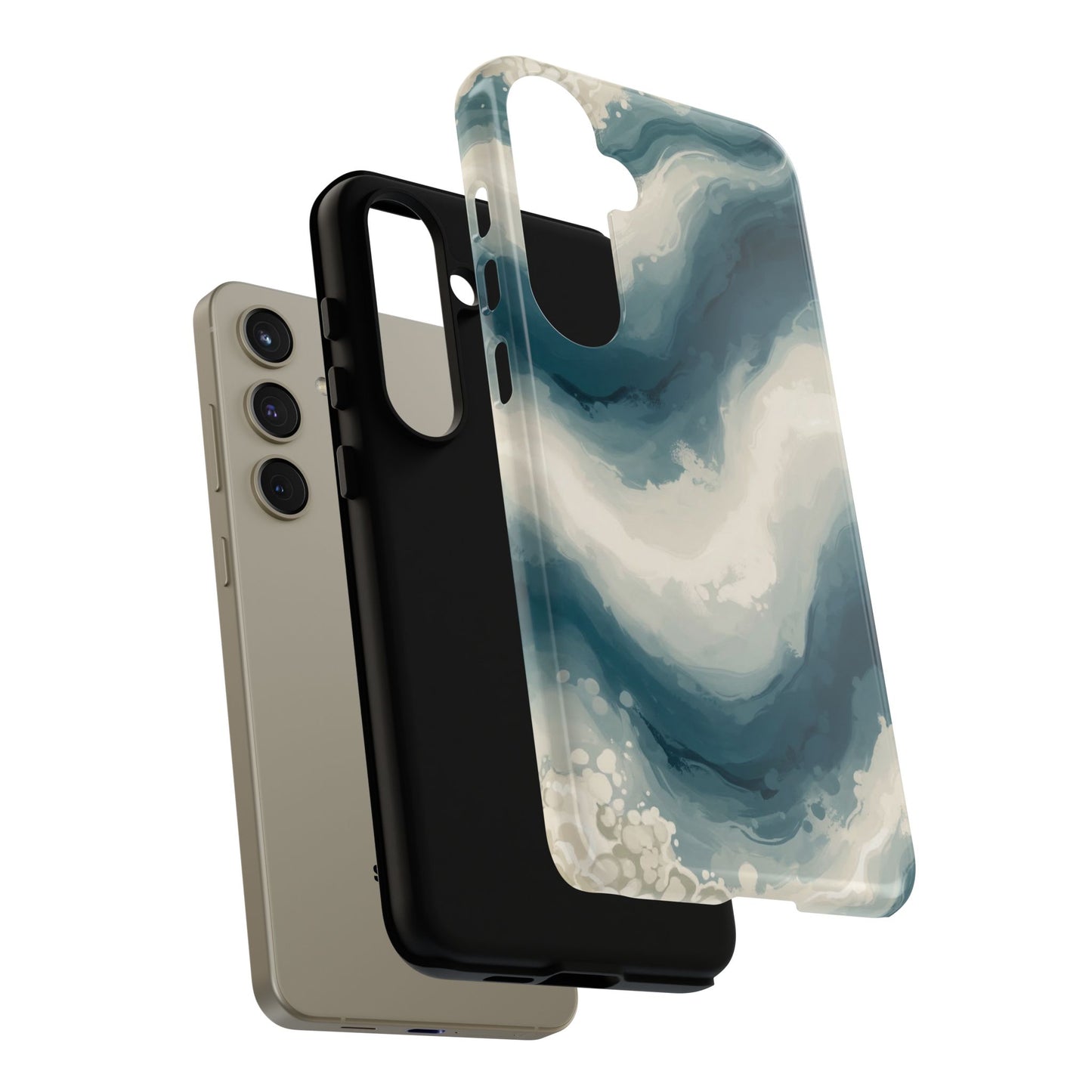 Ocean Wave Marble Phone Case — Teal & Ivory Abstract Tough Case