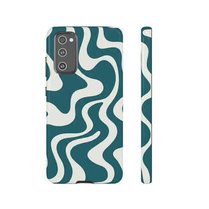 Abstract Teal Swirl Phone Case — Retro Wavy Tough Case