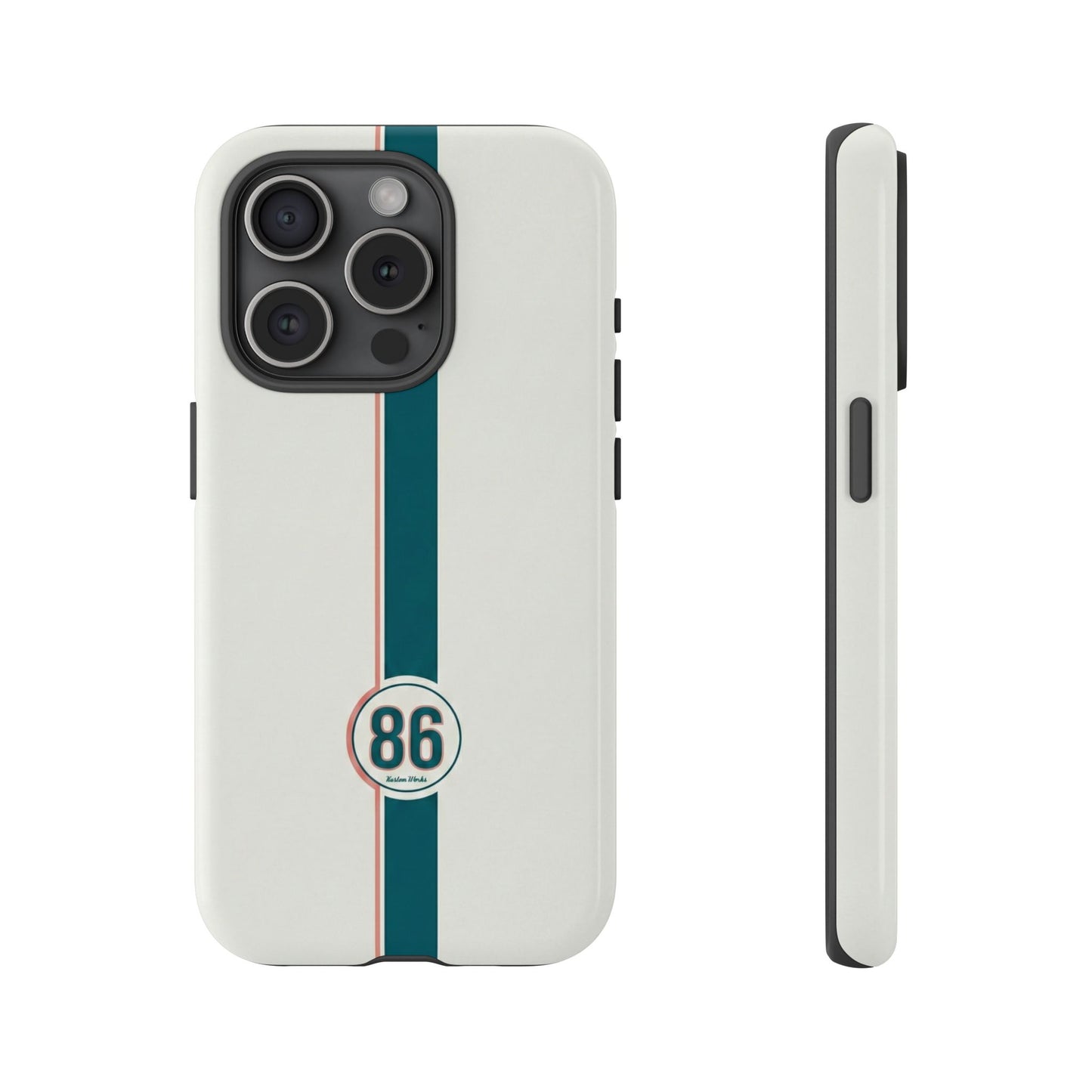 Racing Stripe Tough Phone Case — Retro White With '86 Circle Badge