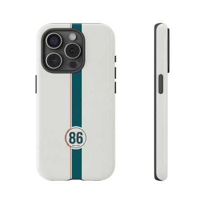 Racing Stripe Tough Phone Case — Retro White With '86 Circle Badge
