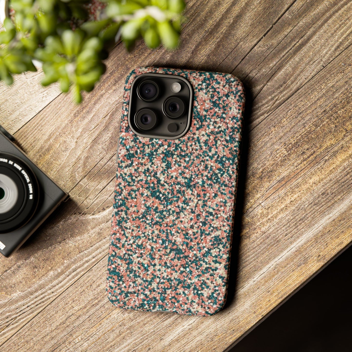 Glitter Speckle Tough Phone Case — Pink & Teal Protective Cover