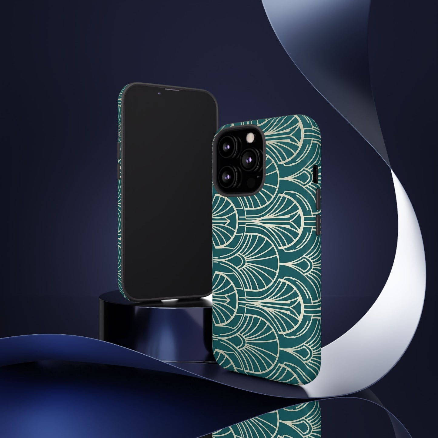 Art Deco Teal Pattern Tough Phone Case — Vintage Geometric Protective Case