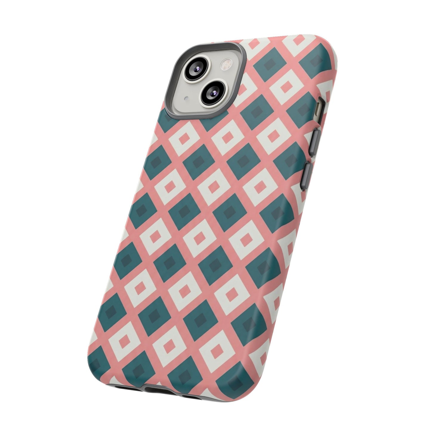 Geometric Diamond Pattern Tough Phone Case — Pink & Teal Protective Cover