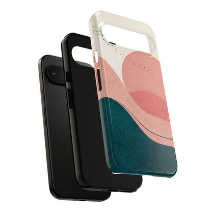 Abstract Sunset Phone Case — Pink & Teal Wave Tough Case