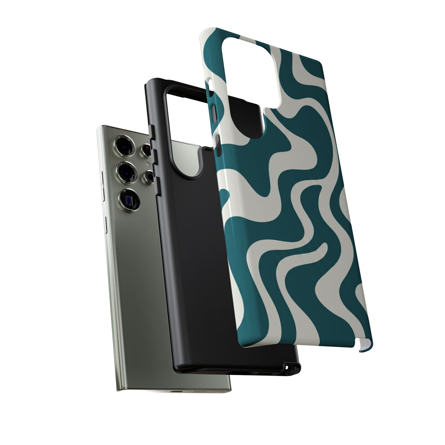 Abstract Teal Swirl Phone Case — Retro Wavy Tough Case